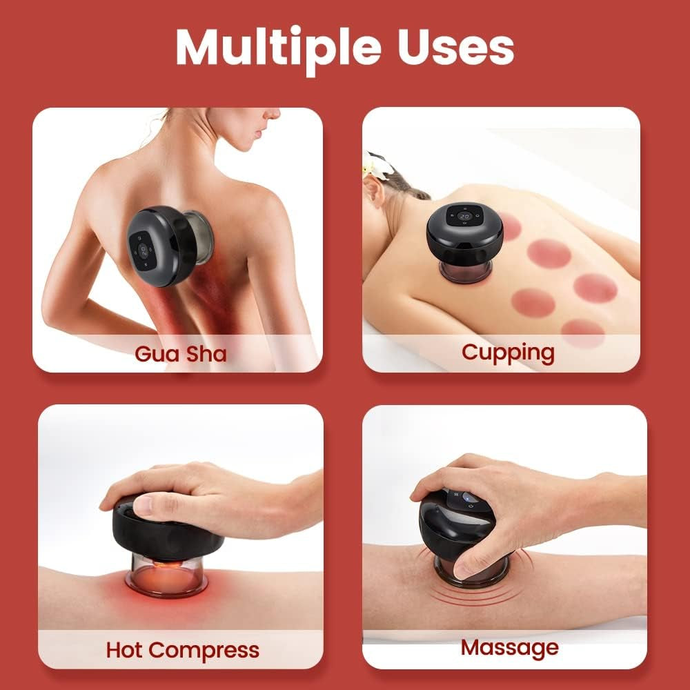 Smart Cupping Therapy Set,Upgrade Cellulite Remover Massager,Rechargeable 4 in 1 Vacuum Therapy Machine for Pain Relief, Electric Gua Sha Cupping Massage Tool (12 Level-Black)