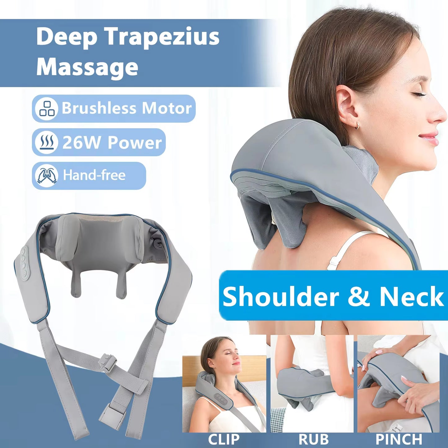 Deep Relief Wireless Neck and Back Massager Neck with Shoulder Kneading Massage Shawl Neck Cervical Relaxing Trapezius Massager